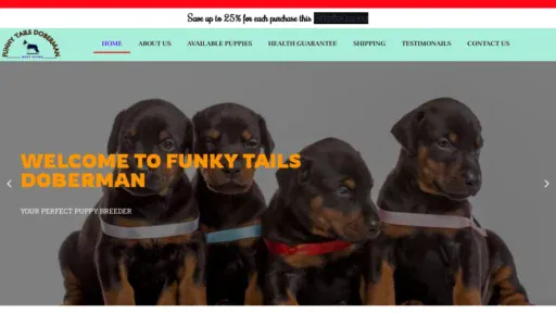A screenshot of Funkytailsdoberman.com