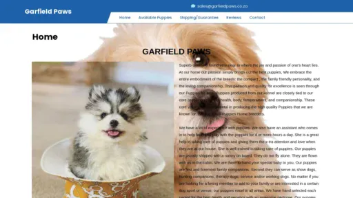 A screenshot of Garfieldpaws.co.za