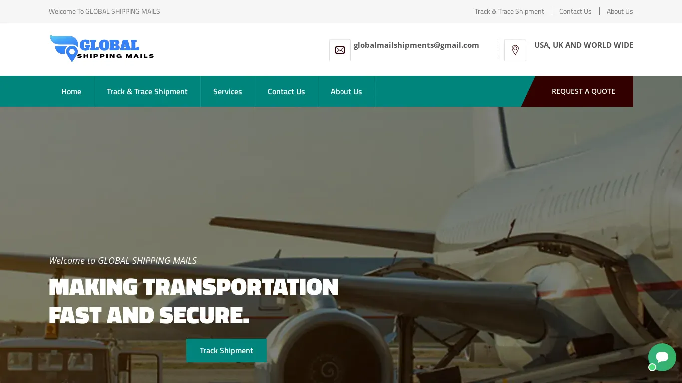 A screenshot of Globalshippingmails.com