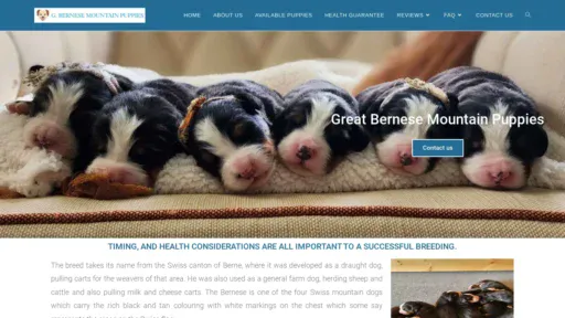 A screenshot of Greatbernesemountainpuppies.com