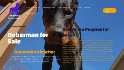 A screenshot of Greenfielddobermans.com