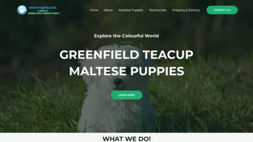 A screenshot of Greenfieldmaltesepuppies.com
