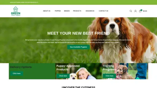 A screenshot of Greenhomepuppies.com