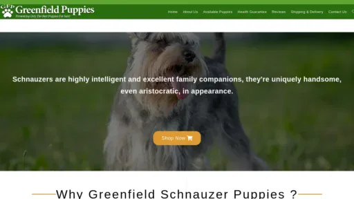 A screenshot of Greennfieldspuppies.com