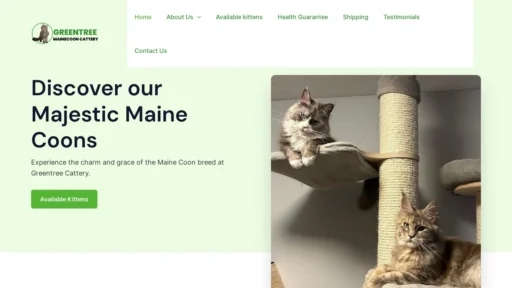 A screenshot of Greentreemainecooncattery.com