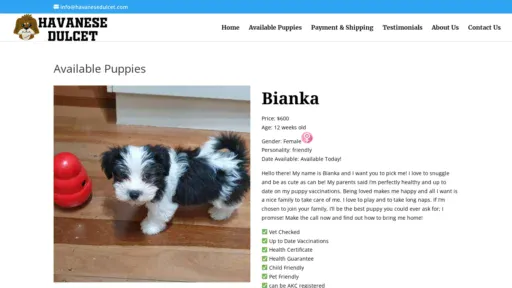 A screenshot of Havanesedulcet.com