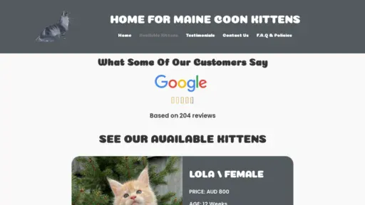 A screenshot of Homeformainecoonkittens.com