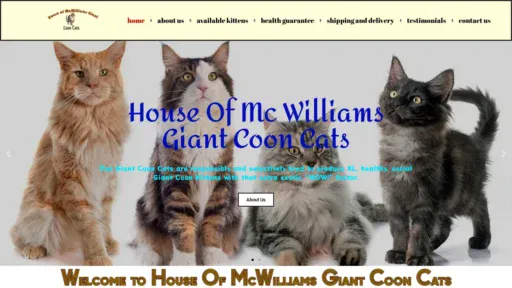 A screenshot of Houseofmcwilliamsgiantcooncats.com