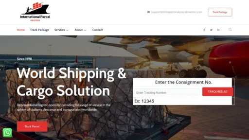 A screenshot of Internationalparcelmasters.com