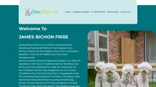 A screenshot of Jamesbichonfrise.com