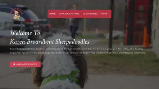 A screenshot of Karenbroardbentsheepadoodle.com