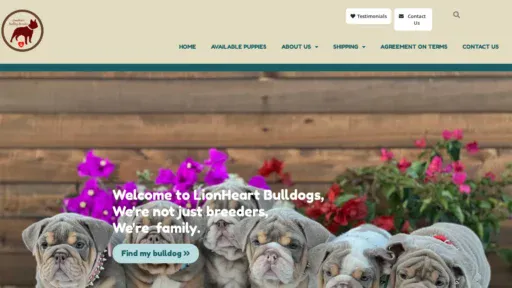 A screenshot of Lionheartbulldogs.com