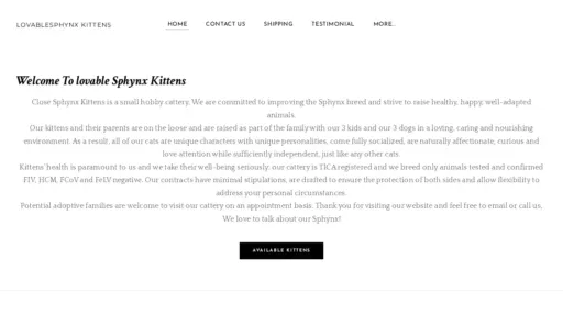 A screenshot of Lovablesphynxkittens.com