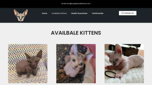 A screenshot of Loyalsphynxkittens.com