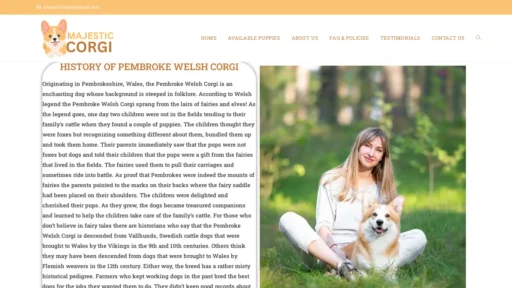 A screenshot of Majesticcorgi.com
