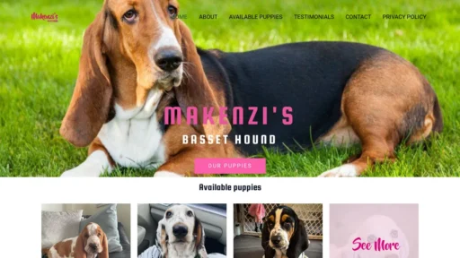 A screenshot of Makenzisbassethoundpuppies.shop