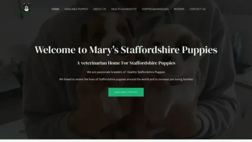 A screenshot of Marystaffordshirepuppies.com