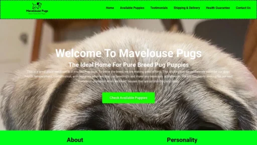 A screenshot of Mavelouspugs.com