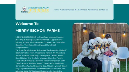 A screenshot of Merrybichonfarms.com
