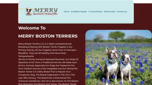 A screenshot of Merrybostonterriers.com