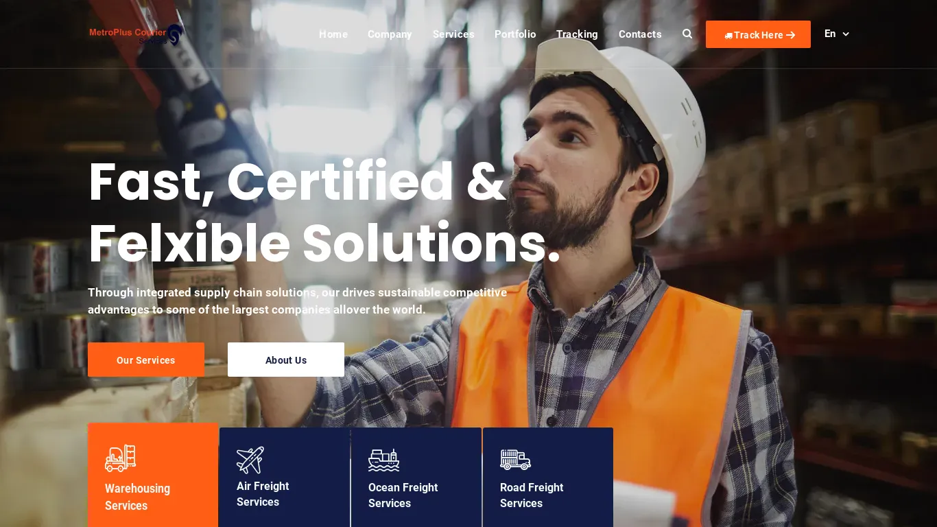 A screenshot of Metropluscourierservices.com