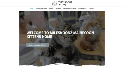 A screenshot of Mileskoonzcattery.com
