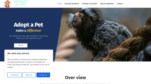 A screenshot of Monkeyhavenadoption.com