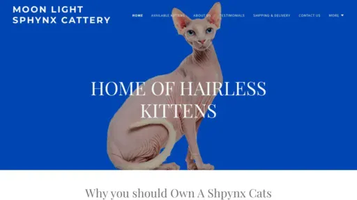 A screenshot of Moonlightsphynxcattery.com