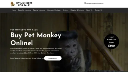 A screenshot of Mymonkeysforsale.com
