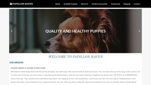 A screenshot of Papillonhaven.com