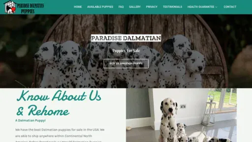 A screenshot of Paradisedalmatianpuppiesforsale.com