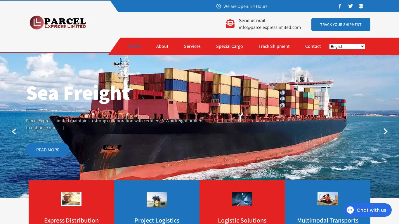 A screenshot of Parcelexpresslimited.com