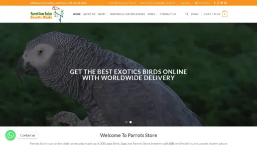 A screenshot of Parrotstoreonline.com