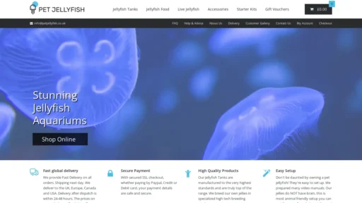 A screenshot of Petjellyfish.co.uk