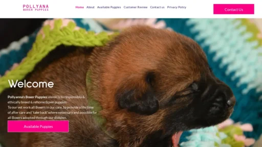 A screenshot of Pollyanaboxerpuppies.com