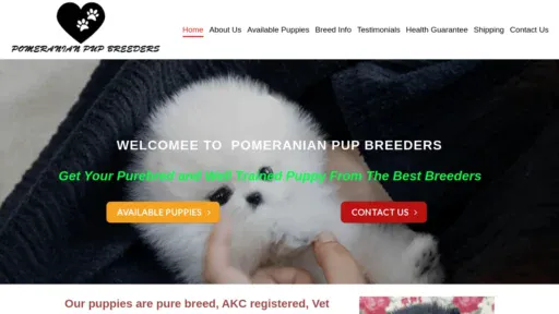 A screenshot of Pomeranianpupbreeders.com
