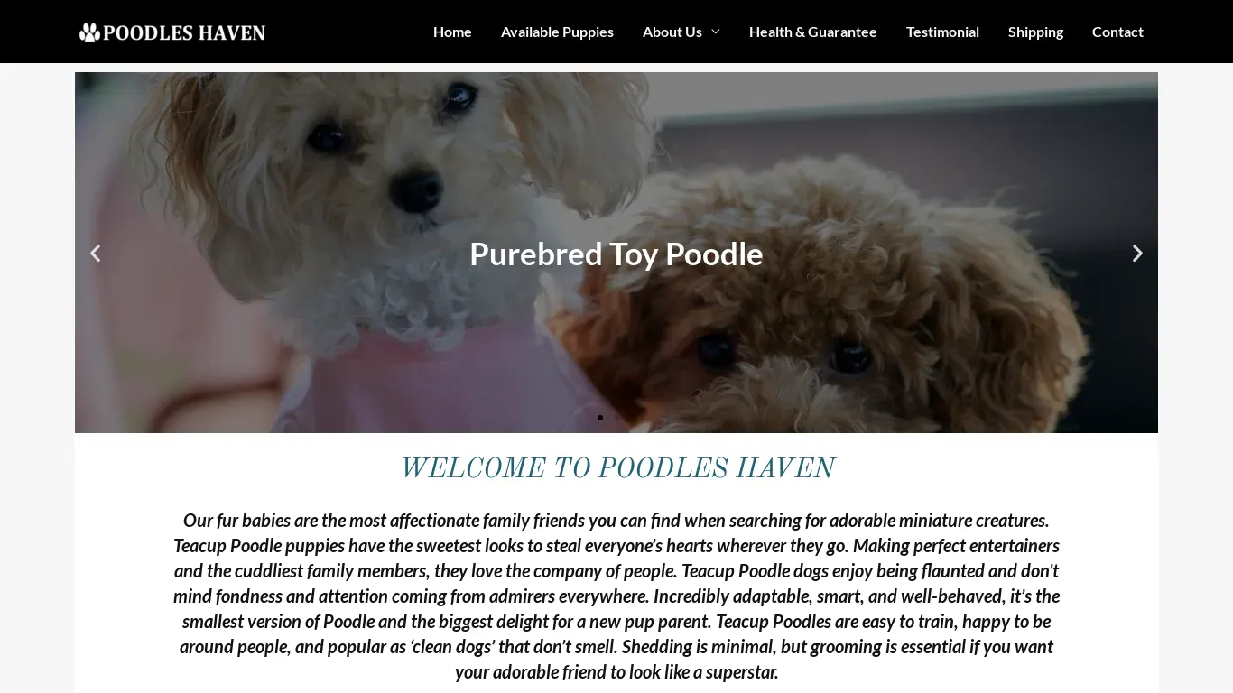 A screenshot of Poodleshaven.com