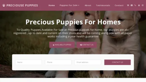 A screenshot of Preciouspuppiesforhomes.com