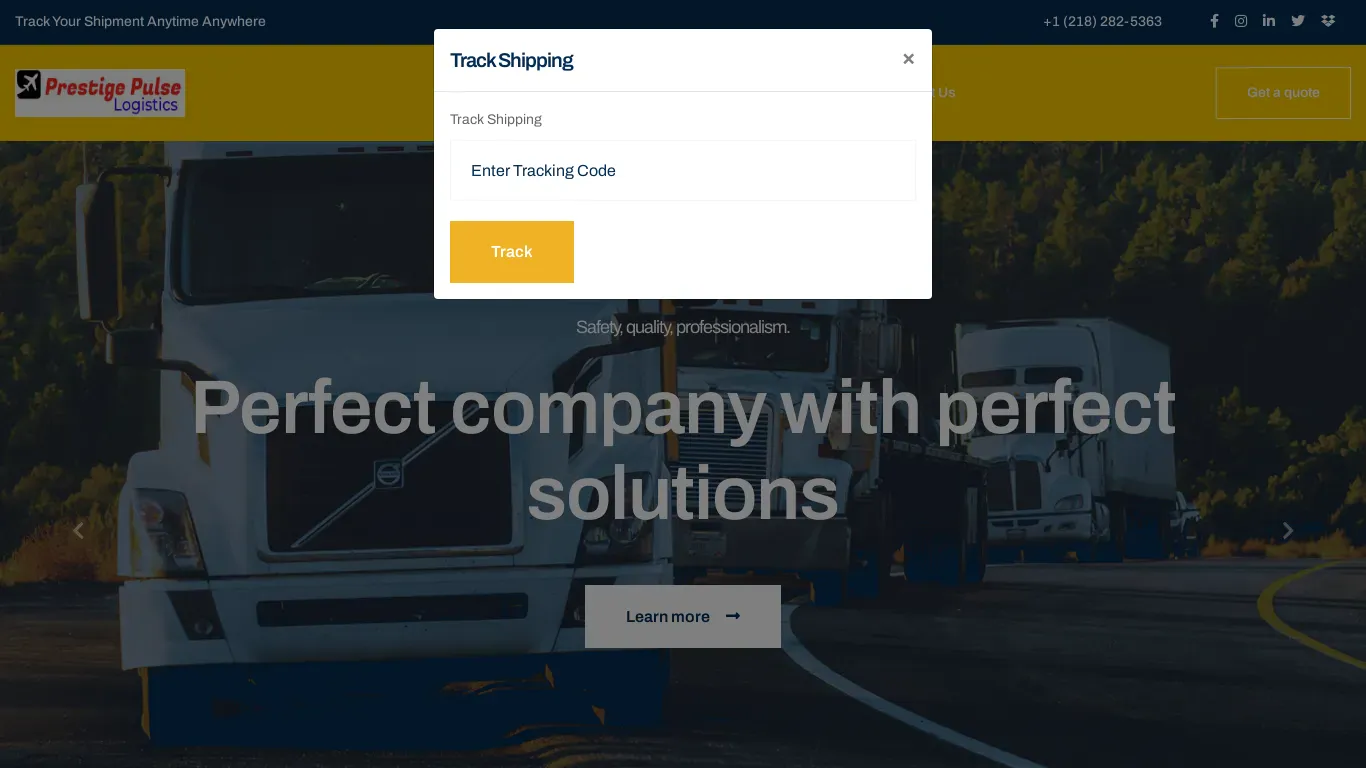 A screenshot of Prestigepulselogistic.com