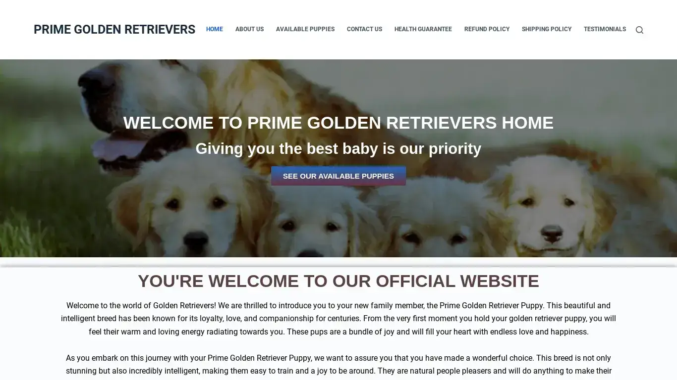 is PRIME GOLDEN RETRIEVERS – Best and Well Trained Golden Retrievers legit? screenshot