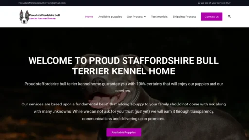 A screenshot of Proudstaffordshirebullterrierkennelhome.com