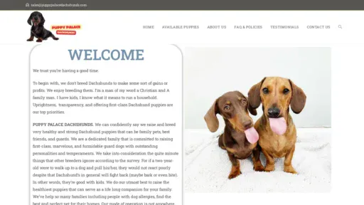 A screenshot of Puppypalacedachshunds.com