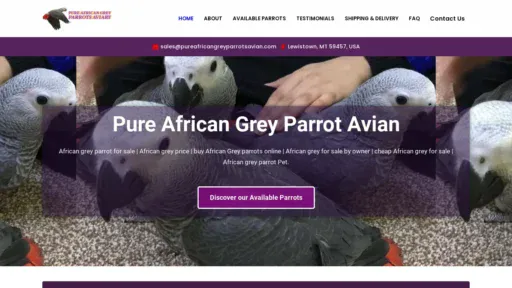 A screenshot of Pureafricangreyparrotsavian.com