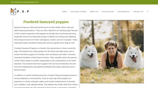 A screenshot of Purebredsamoyedpuppies.com