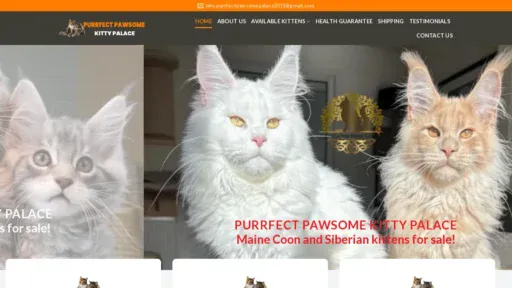 A screenshot of Purrfectpawsomekittypalace.com