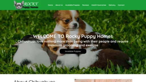 A screenshot of Rockypuppyhomes.com