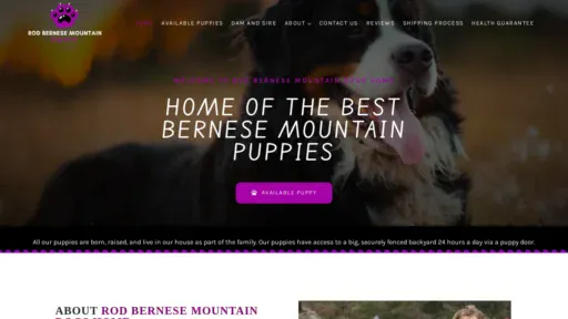 A screenshot of Rodbernesemountaindogshome.com