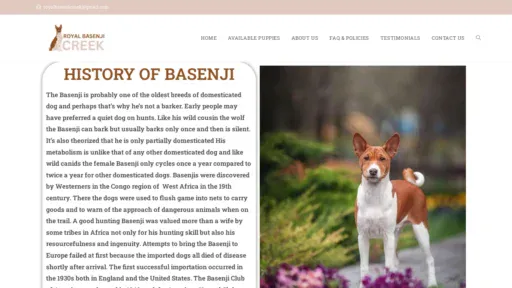 A screenshot of Royalbasenjicreek.com