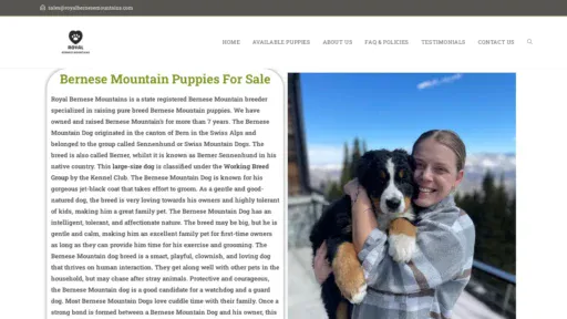 A screenshot of Royalbernesemountains.com