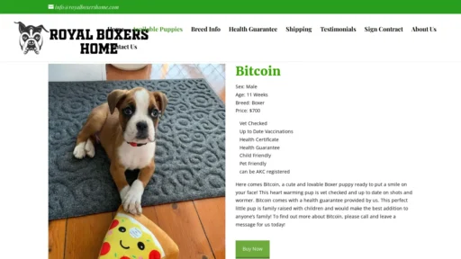 A screenshot of Royalboxershome.com